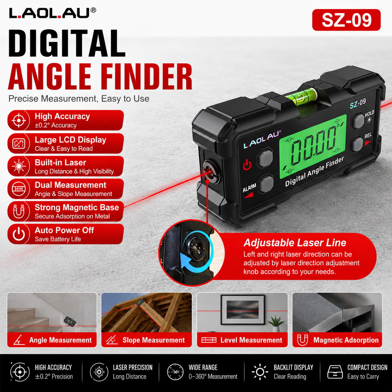 Industrial Laser Alignment - Digital Laser Angle Gauge USB Rechargeable