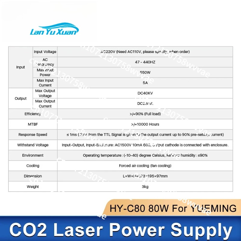 80W YUEMING HY-C80-Y1 Laser Po – Laser Power Supply 60W recenzja i cena